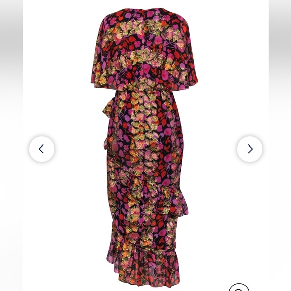 Saloni - Black w/ Pink, Orange & Gold Floral Print Maxi Dress Size 4 - Picture 12 of 14